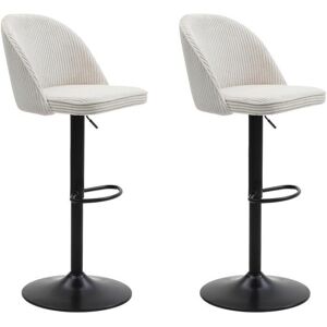 Vente-unique Lot de 2 tabourets de bar en velours côtele et metal noir - Creme - ALPALI