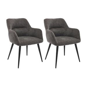 Vente-unique Lot de 2 chaises avec accoudoirs en tissu et metal noir - Gris - HEKA