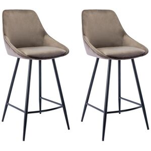 Vente-unique Lot de 2 tabourets de bar - Velours - Taupe - MASURIE