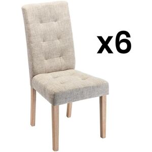 Vente-unique Lot de 6 chaises VILLOSA - Tissu & Pieds bois - Beige