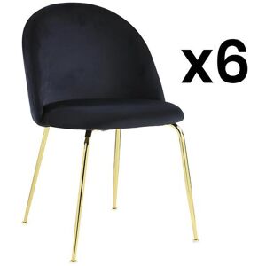 Vente-unique Lot de 6 chaises - Velours et metal dore - Noir - MELBOURNE