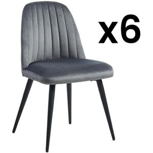 Vente-unique Lot de 6 chaises en velours et metal noir - Gris - ELEANA