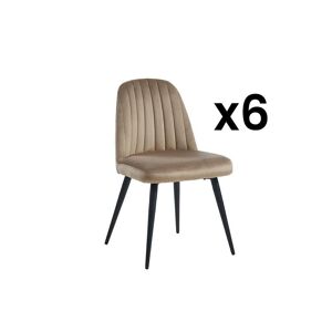 Vente unique Lot de 6 chaises en velours et metal noir Beige ELEANA