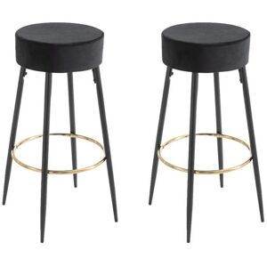 Vente unique Lot de 2 tabourets de bar en velours et acier Noir et Dore BELINIO II