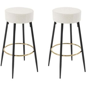 Vente unique Lot de 2 tabourets de bar en tissu bouclette et acier noir Blanc et Dore BELINIO II