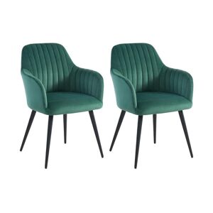 Vente-unique Lot de 2 chaises avec accoudoirs en velours et metal noir - Vert - ELEANA