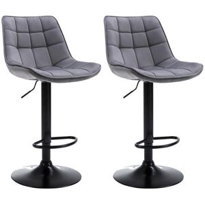 Vente-unique Lot de 2 tabourets de bar en velours et metal - Noir - LIMA II