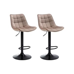 Vente-unique Lot de 2 tabourets de bar en velours et metal noir - Beige - LIMA II