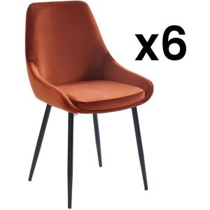 Vente-unique Lot de 6 chaises - Velours et metal noir - Terracotta - MASURIE