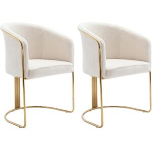 Lot de 2 chaises avec accoudoirs en tissu bouclette et metal Blanc et dore JOSETHE de Pascal MORABITO