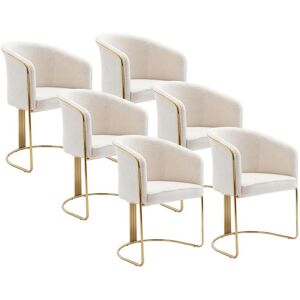 Lot de 6 chaises avec accoudoirs en tissu bouclette et metal Blanc et dore JOSETHE de Pascal MORABITO