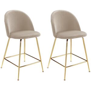 Vente-unique Lot de 2 tabourets de bar en velours et metal dore - Beige - MELBOURNE