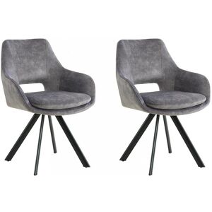 Lot de 2 chaises avec accoudoirs Velours et metal noir Gris KELINE de Maison Cephy