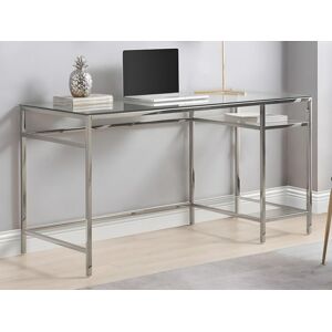 Bureau avec 2 etageres - Verre trempe et acier - Argent - TIZIO de Pascal Morabito