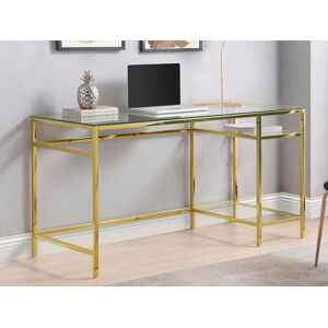 Bureau avec 2 etageres Verre trempe et acier Dore TIZIO de Pascal Morabito