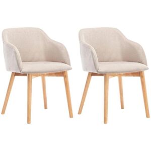 Vente-unique Lot de 2 chaises avec accoudoirs - Tissu et hevea - Beige - JELISA