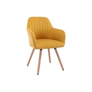 Vente-unique Chaise avec accoudoirs - Tissu et metal effet bois - Jaune - ELEANA
