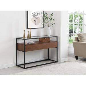 Vente unique Console avec 2 tiroirs en MDF verre trempe et metal Naturel fonce CAMATA