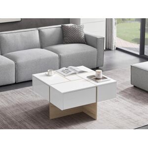 Vente unique Table basse avec 4 tiroirs en MDF Naturel et blanc laque CORLY