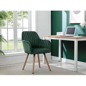 Vente-unique Chaise avec accoudoirs en velours et metal effet bois - Vert fonce - ELEANA