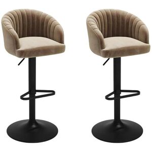 Vente-unique Lot de 2 tabourets de bar en velours et metal - Beige - DORALIZ