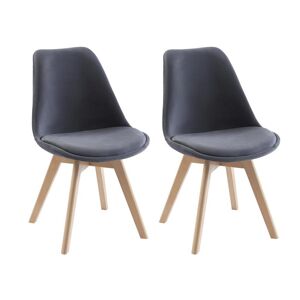 Vente-unique Lot de 2 chaises en velours et hetre - Gris - JODY