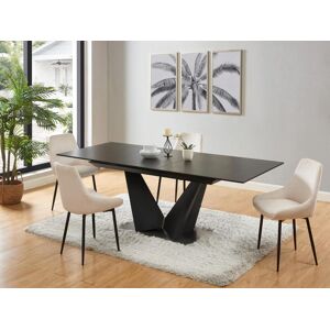 Table a manger extensible 6 a 8 couverts en ceramique et metal - Gris anthracite et noir - OLETIA de Pascal MORABITO