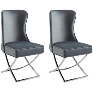 Lot de 2 chaises en velours et acier inoxydable chrome - Gris - MARELANO de Pascal MORABITO