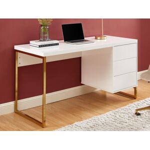 Bureau avec 3 tiroirs - MDF laque et metal - Blanc et dore - TIMFIA de Pascal Morabito