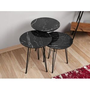 Vente unique Tables basses gigognes en metal et MDF Effet marbre noir DARIULA