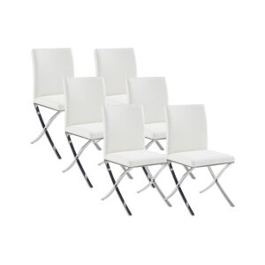 Vente-unique Lot de 6 chaises - Simili et acier chrome inoxydable - Blanc - CALY