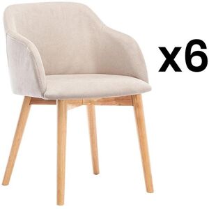 Vente-unique Lot de 6 chaises avec accoudoirs - Tissu et hevea - Beige - JELISA