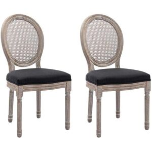 Vente unique Lot de 2 chaises Cannage tissu et bois dhevea Noir ANTOINETTE