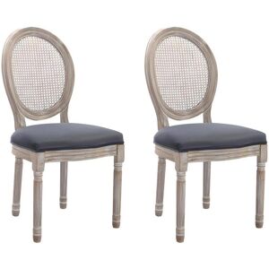 Vente-unique Lot de 2 chaises - Cannage, velours et bois d'hevea - Gris - ANTOINETTE