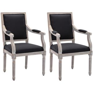 Vente unique Lot de 2 chaises avec accoudoirs en tissu et bois dhevea Noir AMBOISETTE