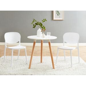 Vente-unique Table a manger 2 couverts en MDF et hetre - Blanc - ROLENA