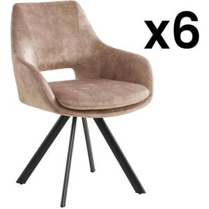 Vente-unique Lot de 6 chaises avec accoudoirs - Velours et metal - Beige - KELINE