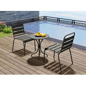 Salle a manger de jardin en metal une table D60cm et 2 chaises empilables Gris fonce MIRMANDE de MYLIA