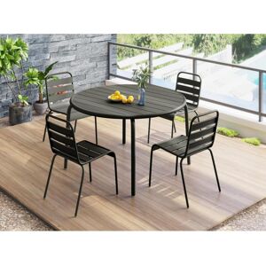 Salle a manger de jardin en metal une table D110cm et 4 chaises empilables Gris fonce MIRMANDE de MYLIA