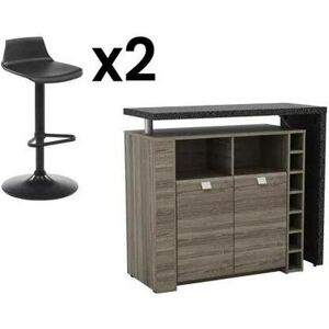 Vente unique Ensemble Mange debout Meuble de bar METEORITE 2 tabourets de bar CALAS Noir et gris