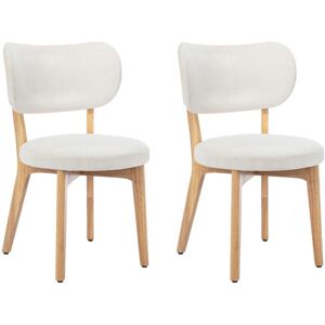 Vente-unique Lot de 2 chaises en velours côtele et bois d'hevea - Blanc - TORIEL