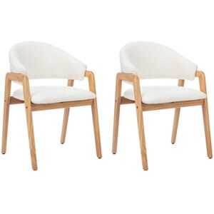 Vente-unique Lot de 2 chaises avec accoudoirs en tissu bouclette et bois d'hevea - Blanc - SOLUNA