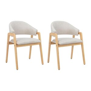 Vente-unique Lot de 2 chaises avec accoudoirs en tissu et bois d'hevea - Beige - SOLUNA