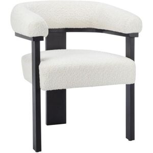 Vente-unique Chaise avec accoudoirs en tissu bouclette et bois d'hevea - Blanc et noir - LIVELIA