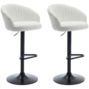 Vente-unique Lot de 2 tabourets de bar en tissu bouclette et metal - Blanc - DORALIZ