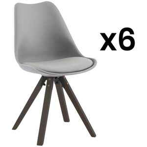 Vente unique Lot de 6 chaises en polypropylene et hetre Gris et naturel fonce SERANI