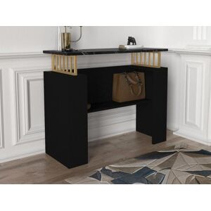 Vente unique Console avec 1 etagere Effet marbre noir et Dore LIRIONA