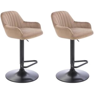 Vente-unique Lot de 2 tabourets de bar en velours et metal noir - Hauteur ajustable - Beige - ELEANA