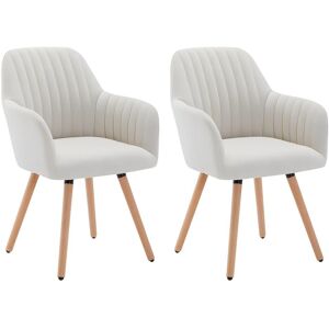 Vente-unique Lot de 2 chaises avec accoudoirs - Tissu et metal effet bois - Creme - ELEANA