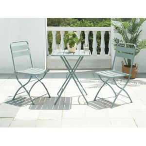 Salle a manger de jardin pliante en metal - une table L.60 cm et 2 chaises pliantes - Vert amande - MIRMANDE de MYLIA